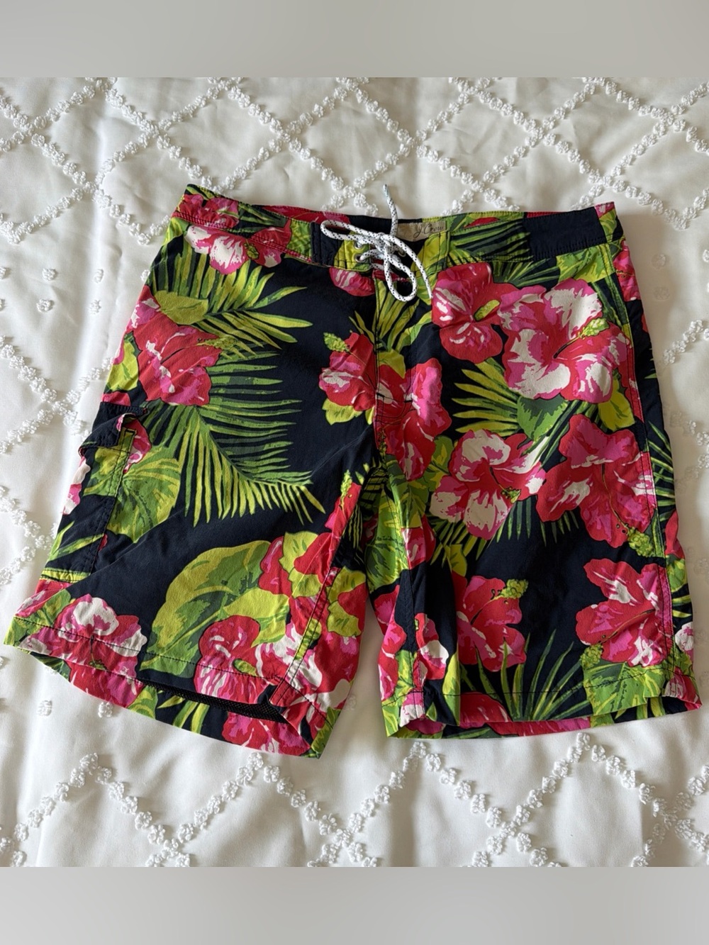 J.Crew Flex Swimwear Men’s 32 Pink Floral Hibiscus Swim Trunks Pool Beach Summer